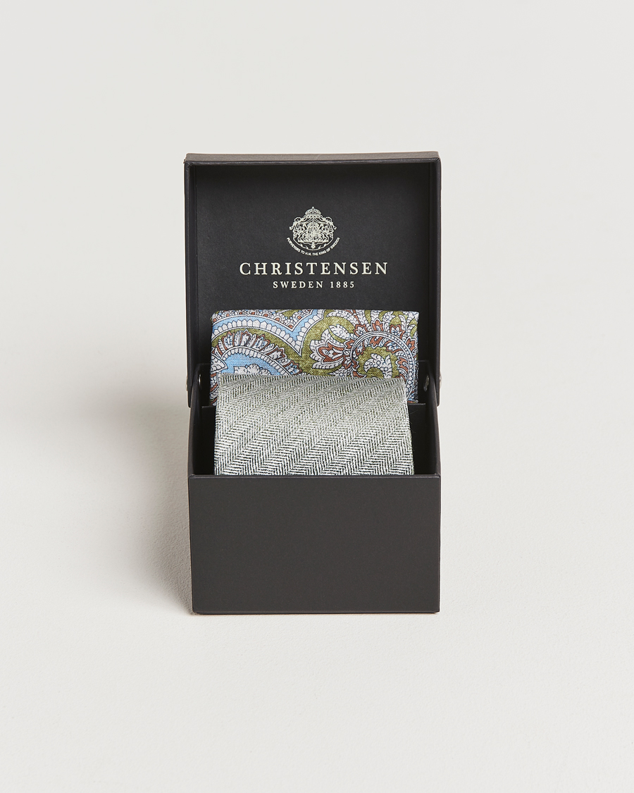 Herren | Krawatten | Amanda Christensen | Box Set Printed Silk 8cm Tie With Pocket Square Green
