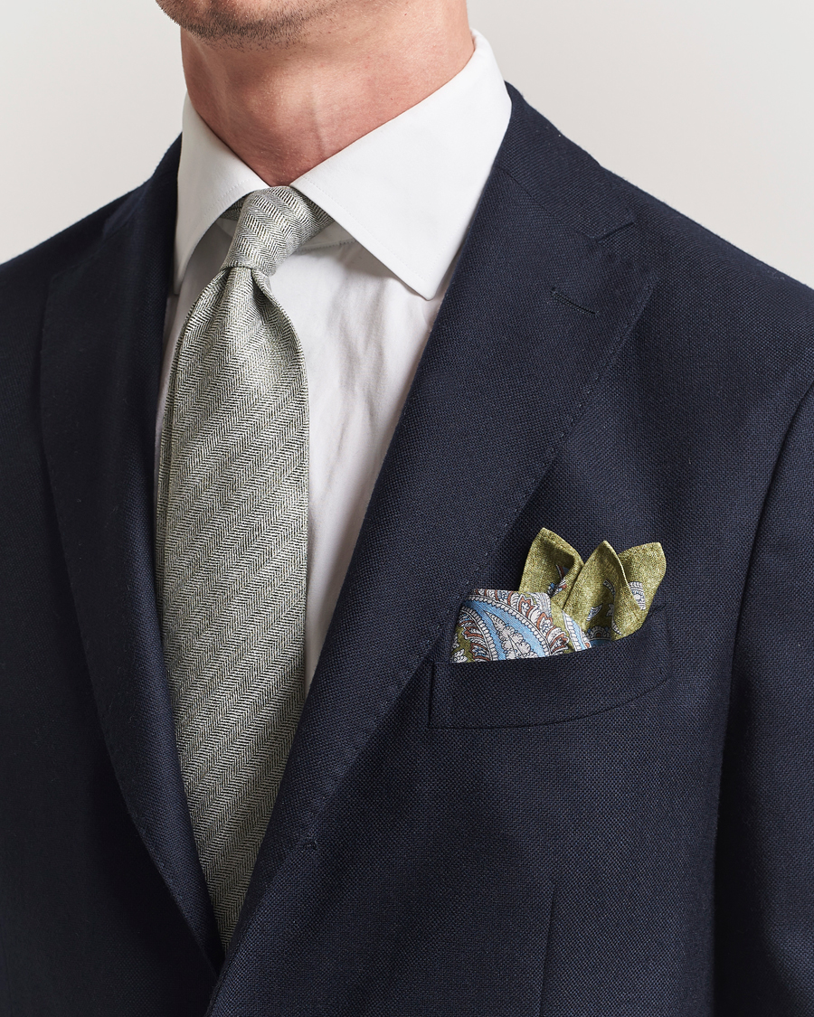 Herren | Krawatten | Amanda Christensen | Box Set Printed Silk 8cm Tie With Pocket Square Green