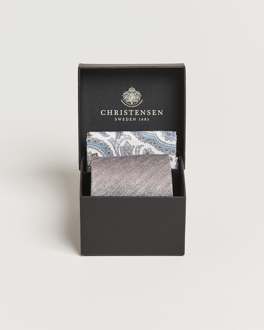 Herren | Krawatten | Amanda Christensen | Box Set Printed Silk 8cm Tie With Pocket Square Brown