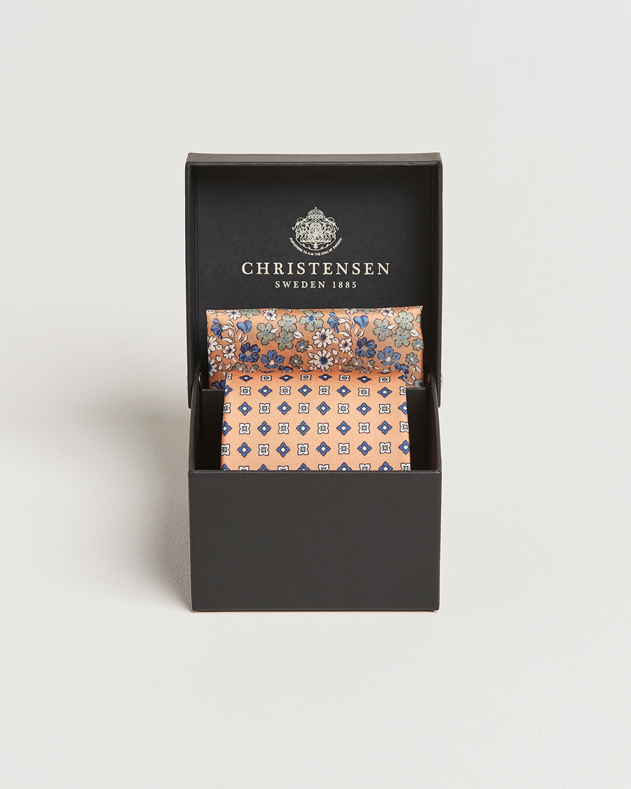 Herren | Krawatten | Amanda Christensen | Box Set Printed Silk 8cm Tie With Pocket Square Orange