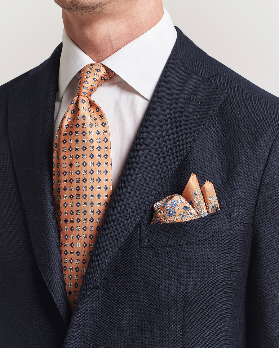 Herren | Krawatten | Amanda Christensen | Box Set Printed Silk 8cm Tie With Pocket Square Orange