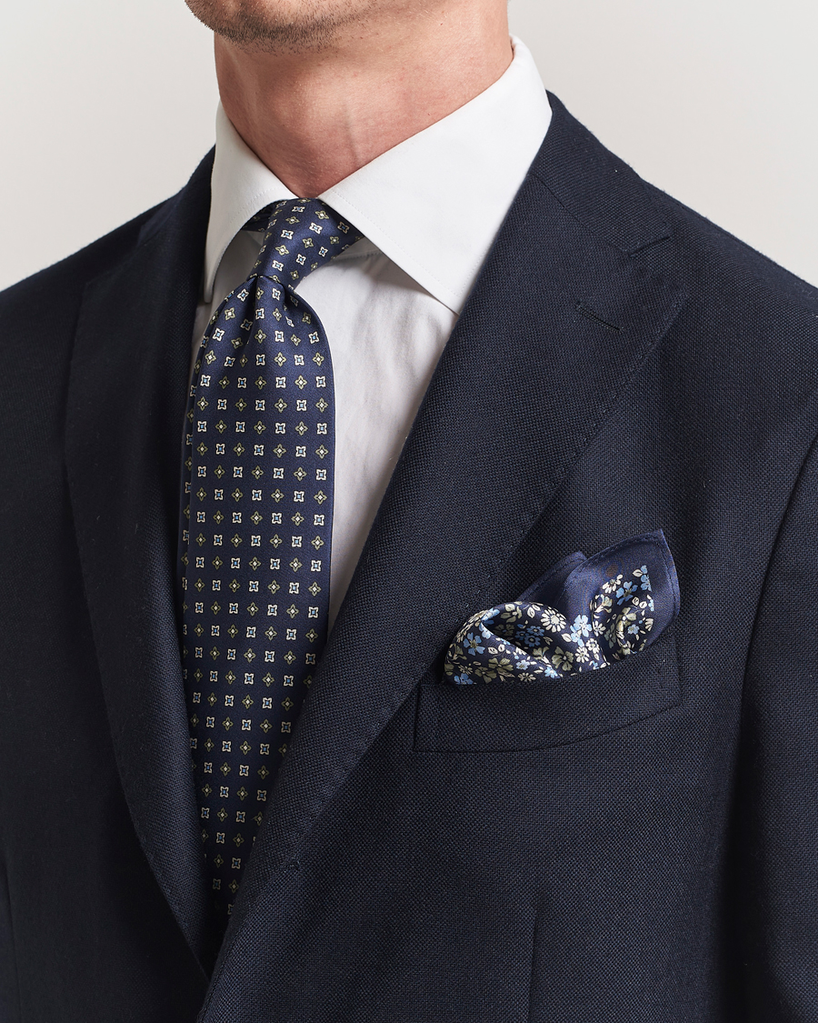 Herren | Krawatten | Amanda Christensen | Box Set Printed Silk 8cm Tie With Pocket Square Navy