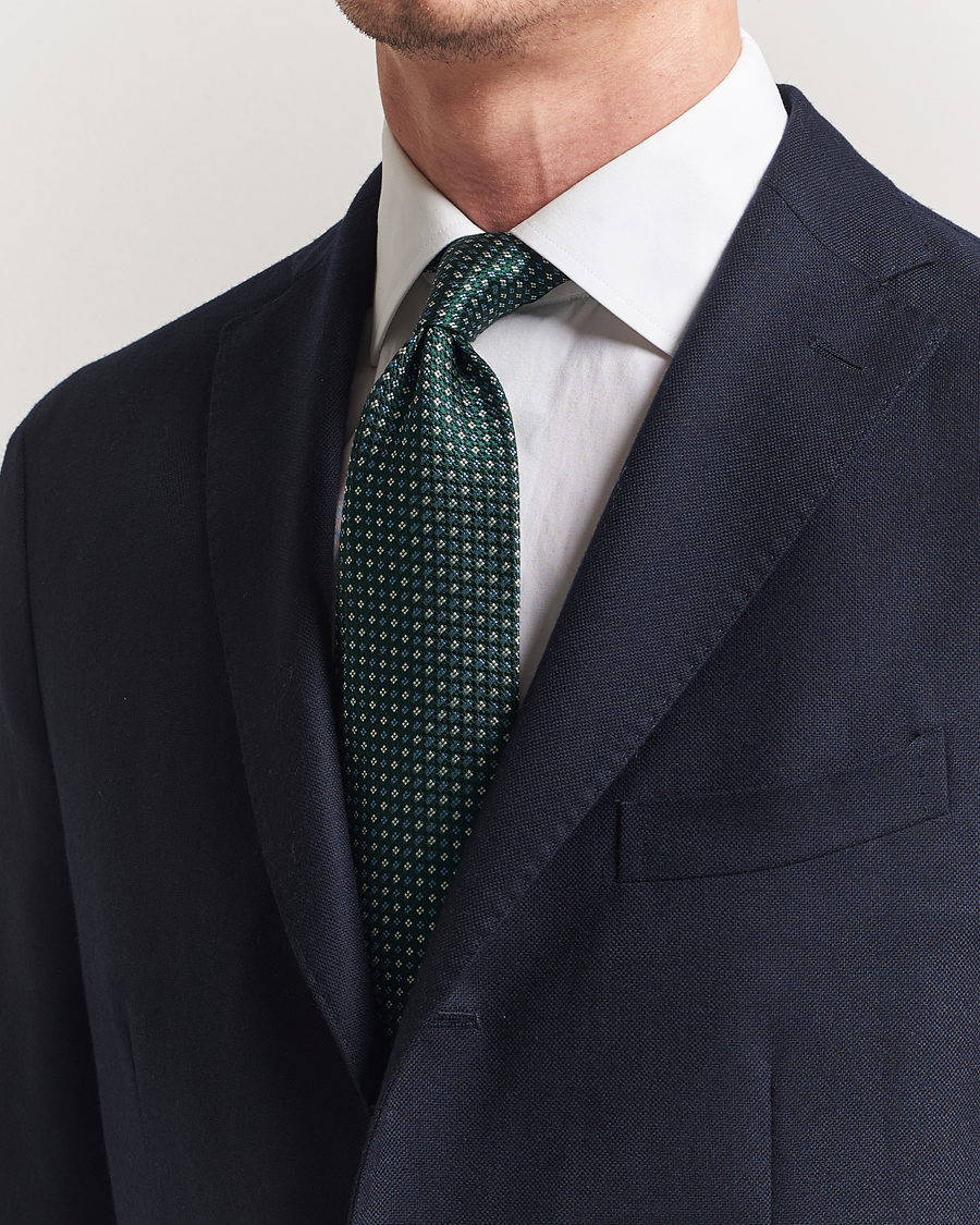 Herren | Amanda Christensen Silk Printed Flower 8cm Tie Green | Amanda Christensen | Silk Printed Flower 8cm Tie Green