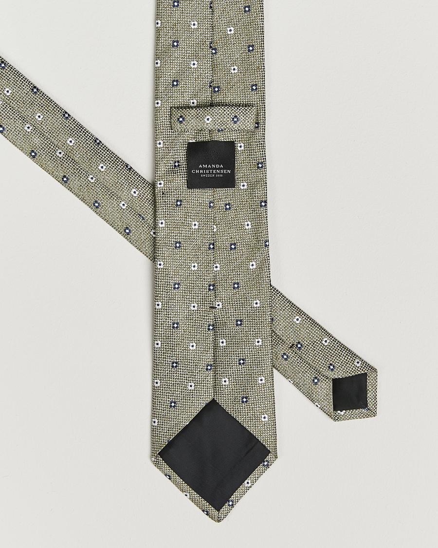 Herren | Krawatten | Amanda Christensen | Silk/Linen Printed Flower 8cm Tie Green