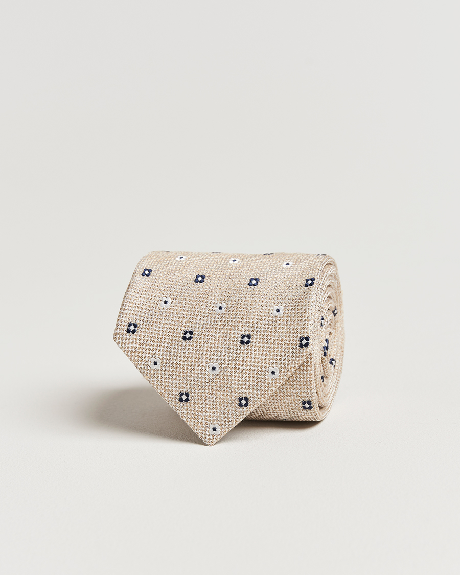 Herren | Krawatten | Amanda Christensen | Silk/Linen Printed Flower 8cm Tie Sand