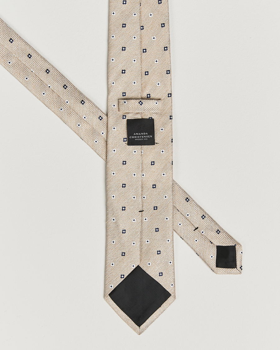 Herren | Krawatten | Amanda Christensen | Silk/Linen Printed Flower 8cm Tie Sand
