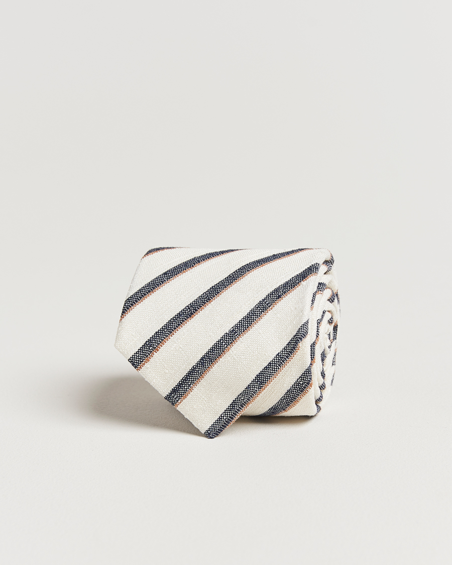 Herren | Krawatten | Amanda Christensen | Silk Shantung Striped 8cm Tie Cream