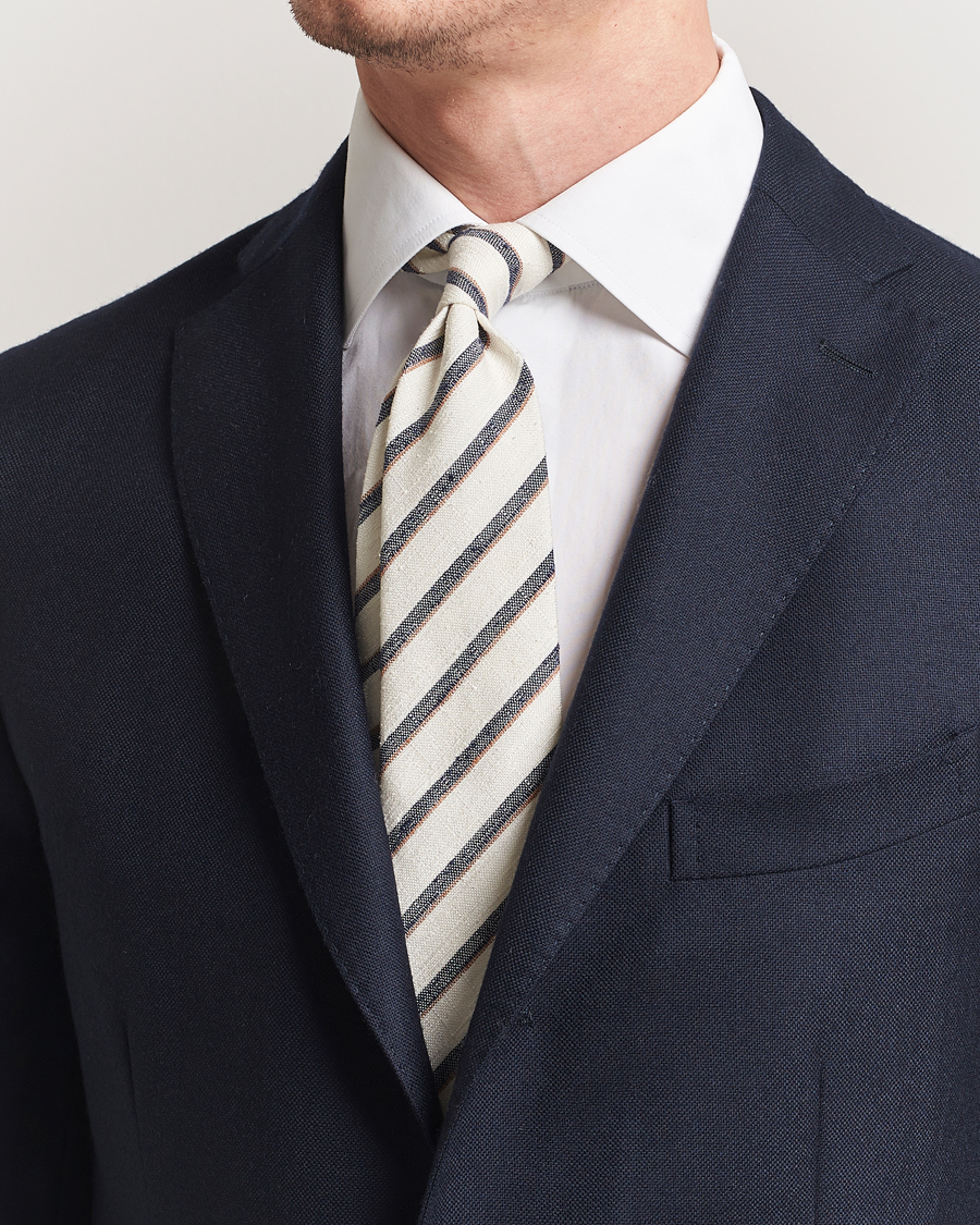 Herren | Krawatten | Amanda Christensen | Silk Shantung Striped 8cm Tie Cream