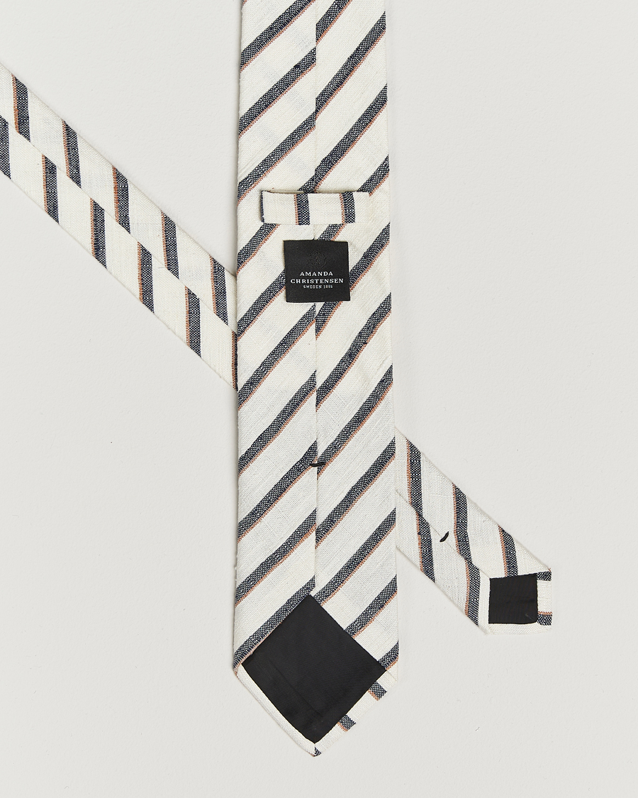 Herren | Krawatten | Amanda Christensen | Silk Shantung Striped 8cm Tie Cream