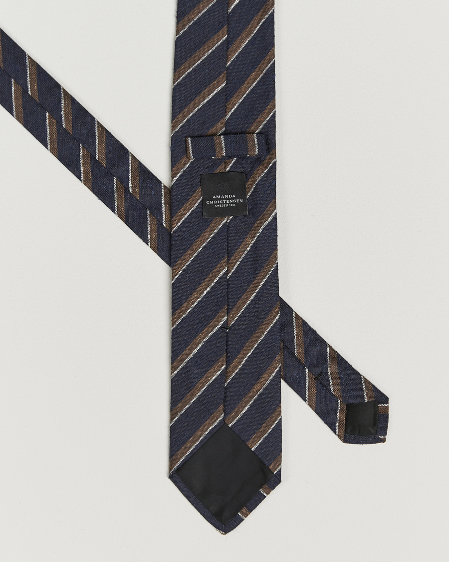 Herren | Krawatten | Amanda Christensen | Silk Shantung Striped 8cm Tie Navy