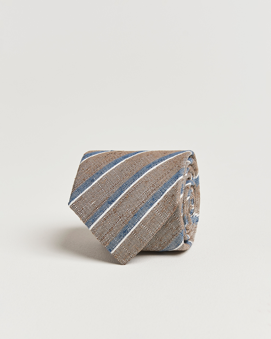 Herren | Amanda Christensen Silk Shantung Striped 8cm Tie Brown | Amanda Christensen | Silk Shantung Striped 8cm Tie Brown