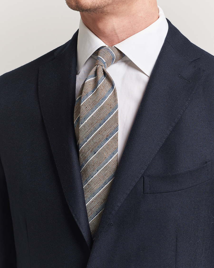Herren | Amanda Christensen Silk Shantung Striped 8cm Tie Brown | Amanda Christensen | Silk Shantung Striped 8cm Tie Brown