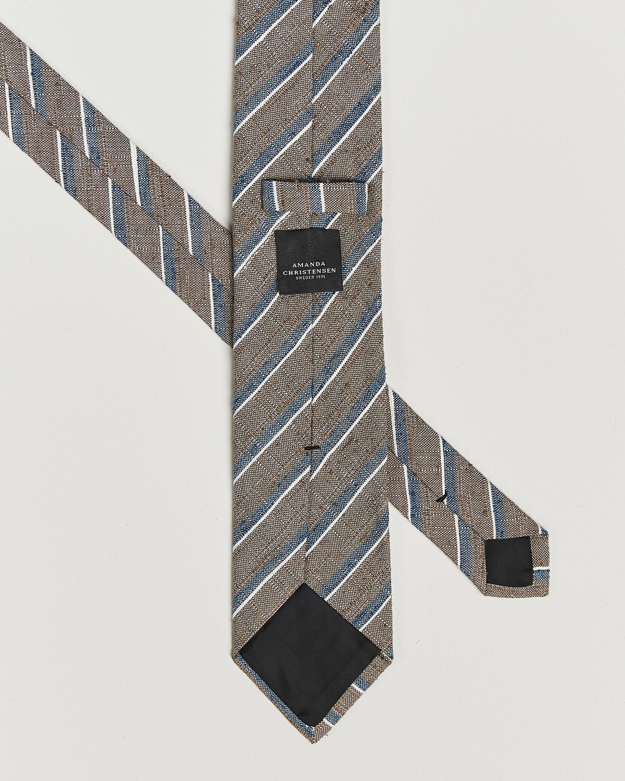 Herren | Amanda Christensen Silk Shantung Striped 8cm Tie Brown | Amanda Christensen | Silk Shantung Striped 8cm Tie Brown