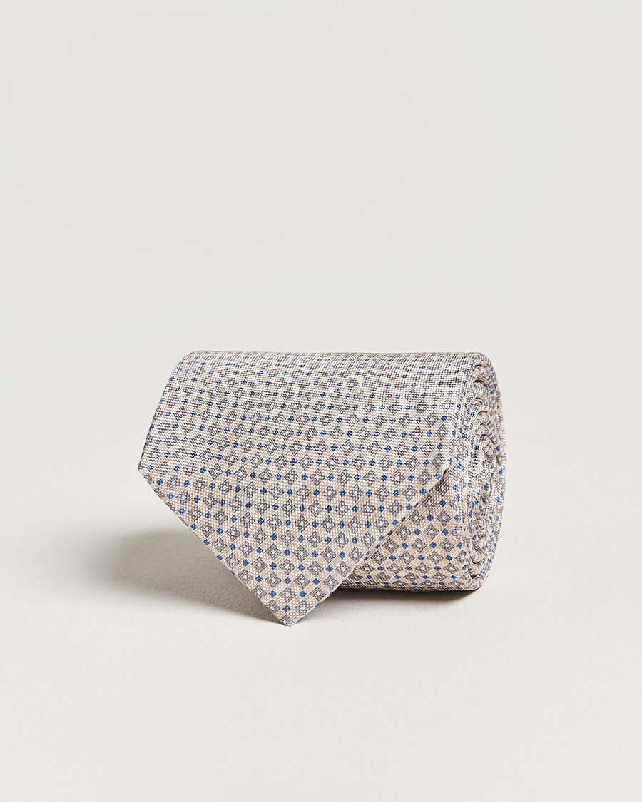Herren | Krawatten | Amanda Christensen | Silk Oxford Printed Micro Flower 8cm Tie Beige