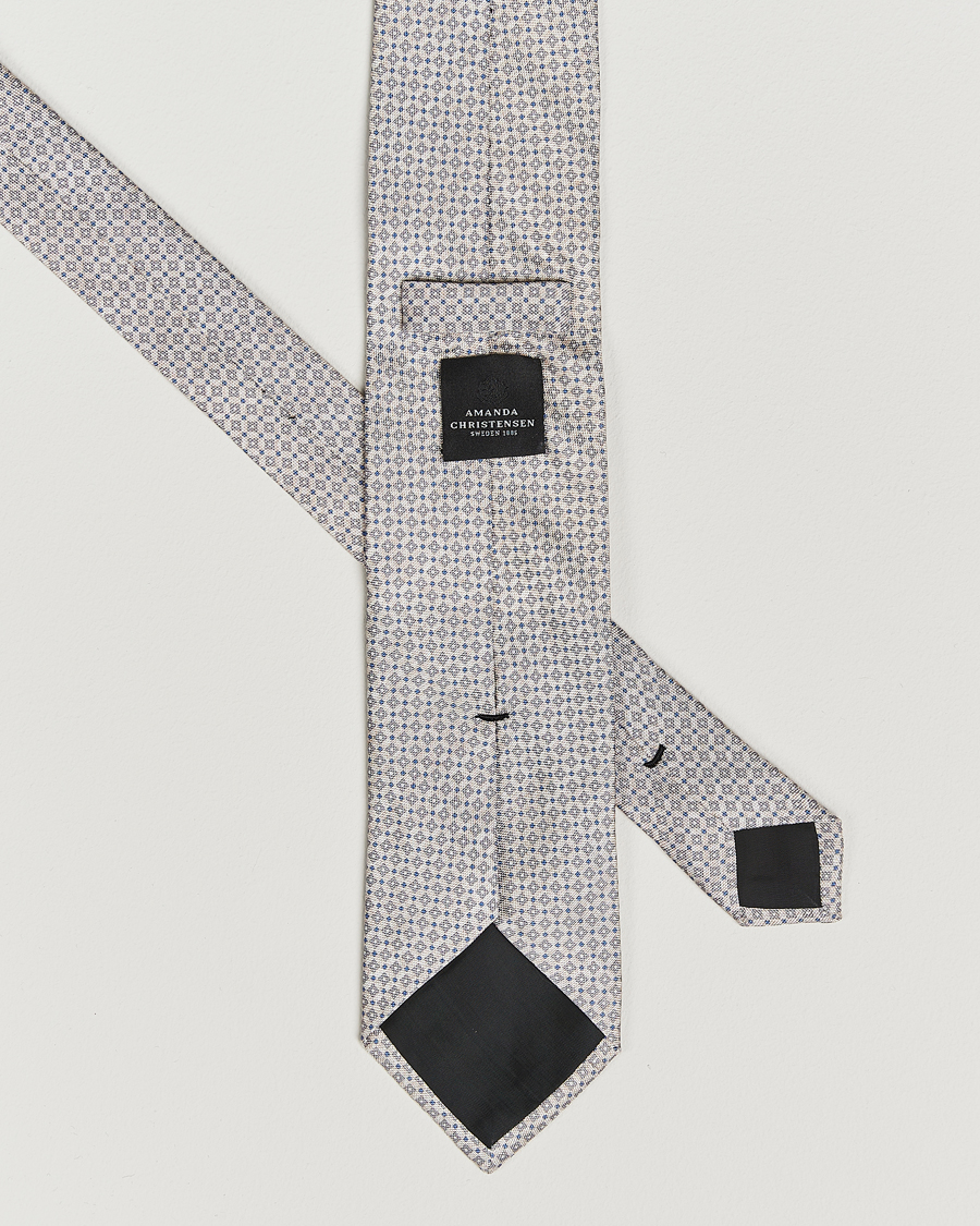 Herren | Krawatten | Amanda Christensen | Silk Oxford Printed Micro Flower 8cm Tie Beige
