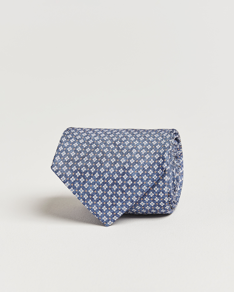 Herren | Krawatten | Amanda Christensen | Silk Oxford Printed Micro Flower 8cm Tie Navy