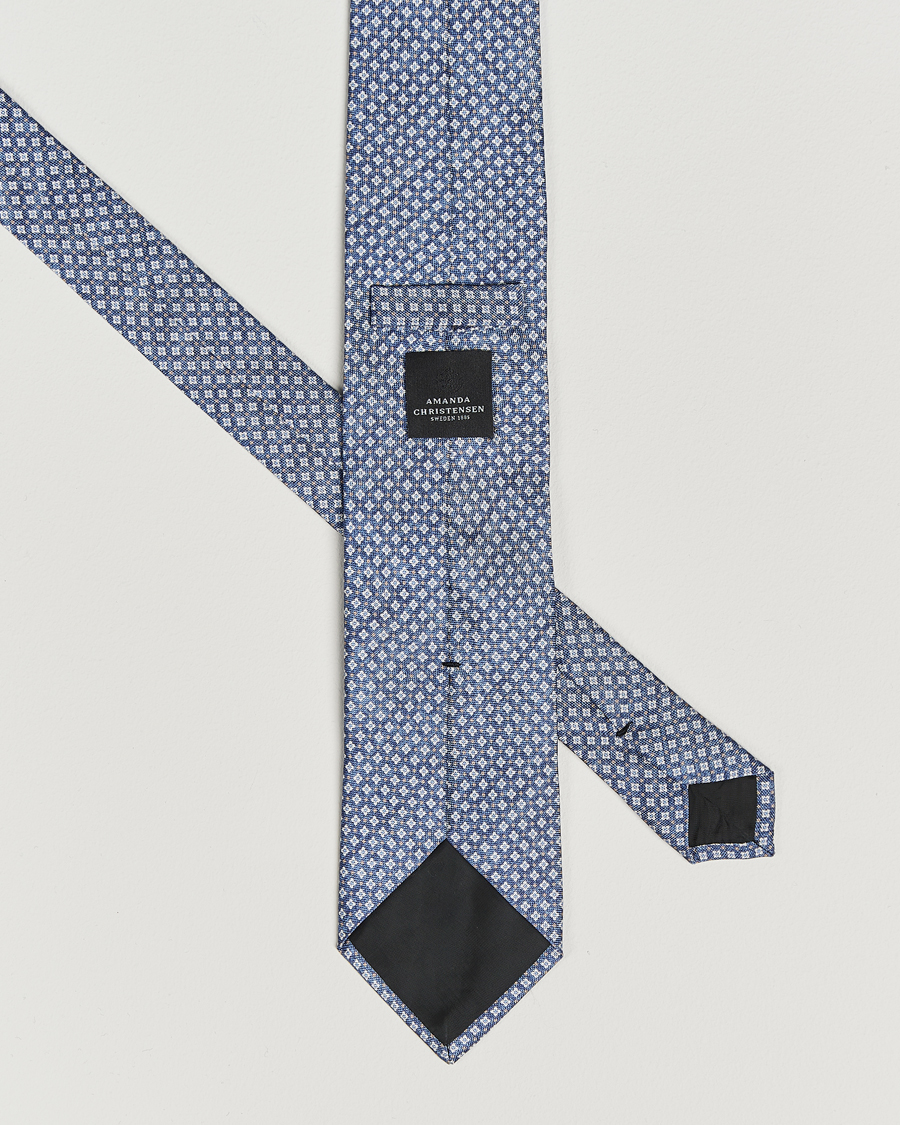 Herren | Krawatten | Amanda Christensen | Silk Oxford Printed Micro Flower 8cm Tie Navy