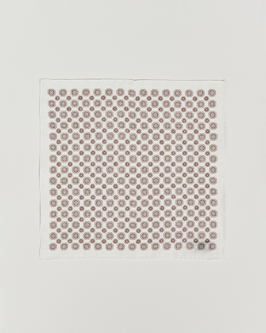 Herren | Einstecktücher | Amanda Christensen | Linen Printed Medallion Pocket Square Cream