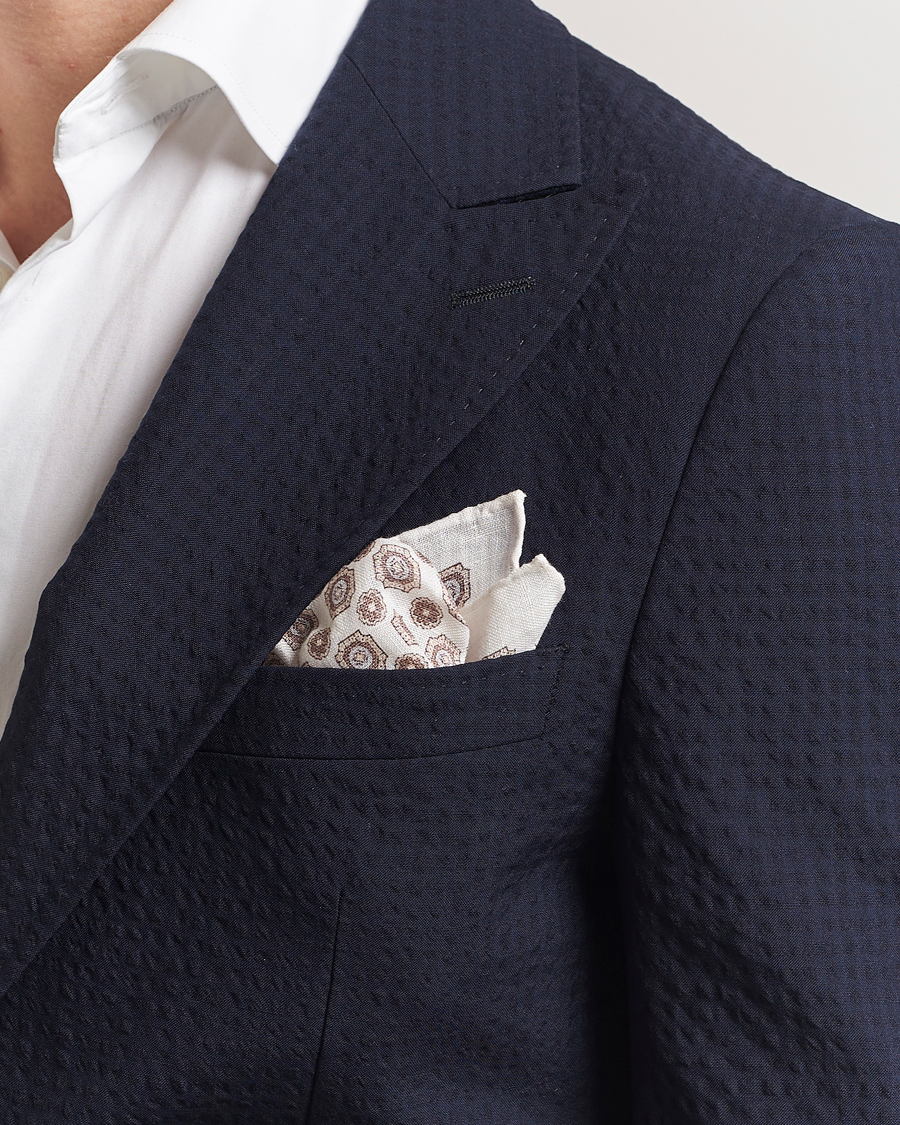 Herren | Einstecktücher | Amanda Christensen | Linen Printed Medallion Pocket Square Cream