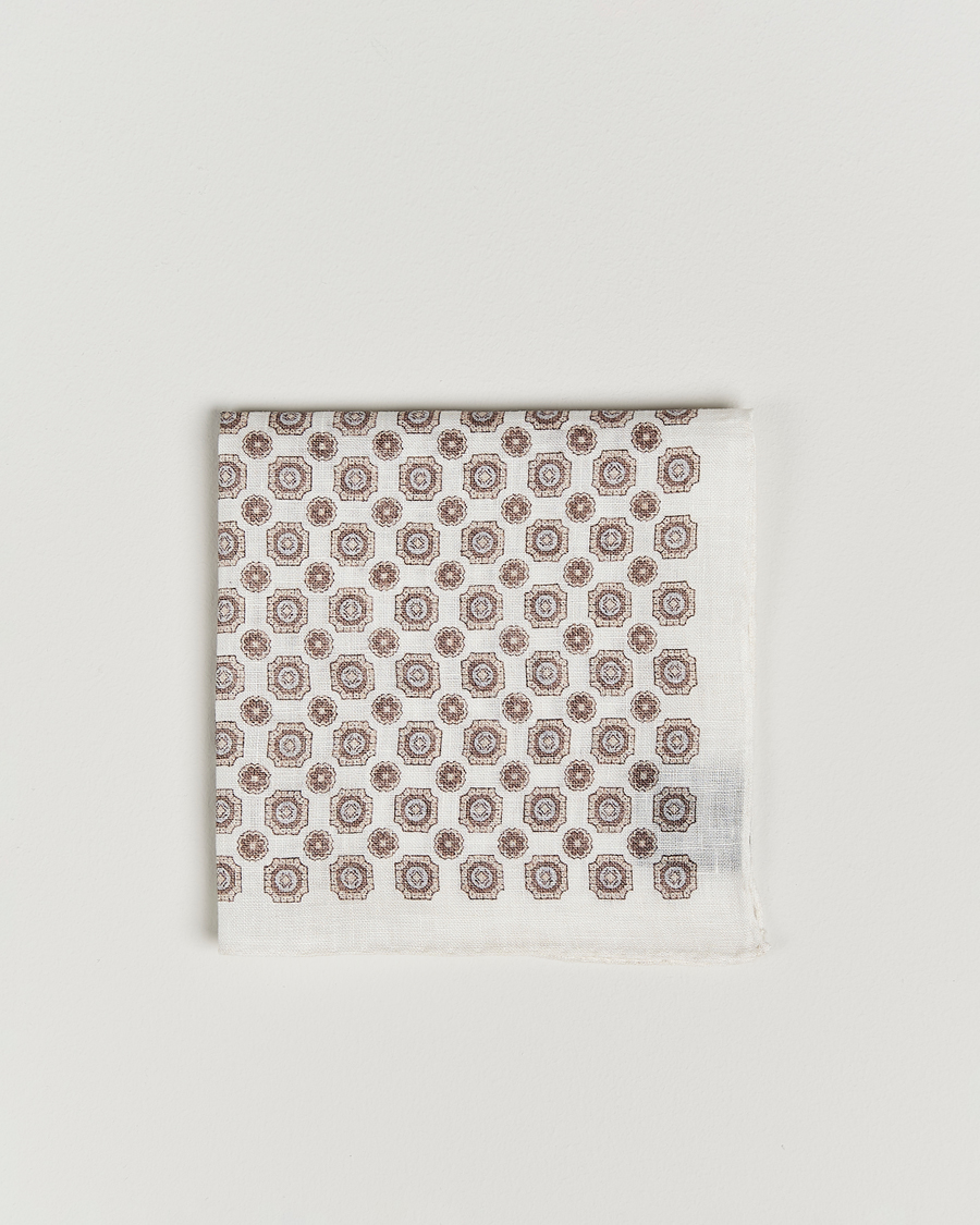 Herren | Einstecktücher | Amanda Christensen | Linen Printed Medallion Pocket Square Cream