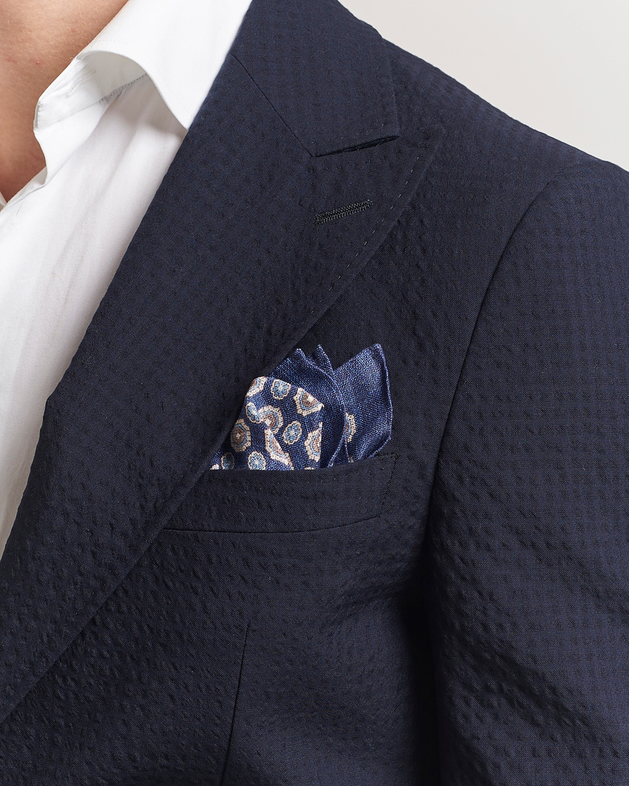Herren | Einstecktücher | Amanda Christensen | Linen Printed Medallion Pocket Square Navy