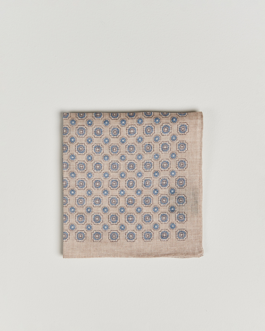 Herren | Einstecktücher | Amanda Christensen | Linen Printed Medallion Pocket Square Sand