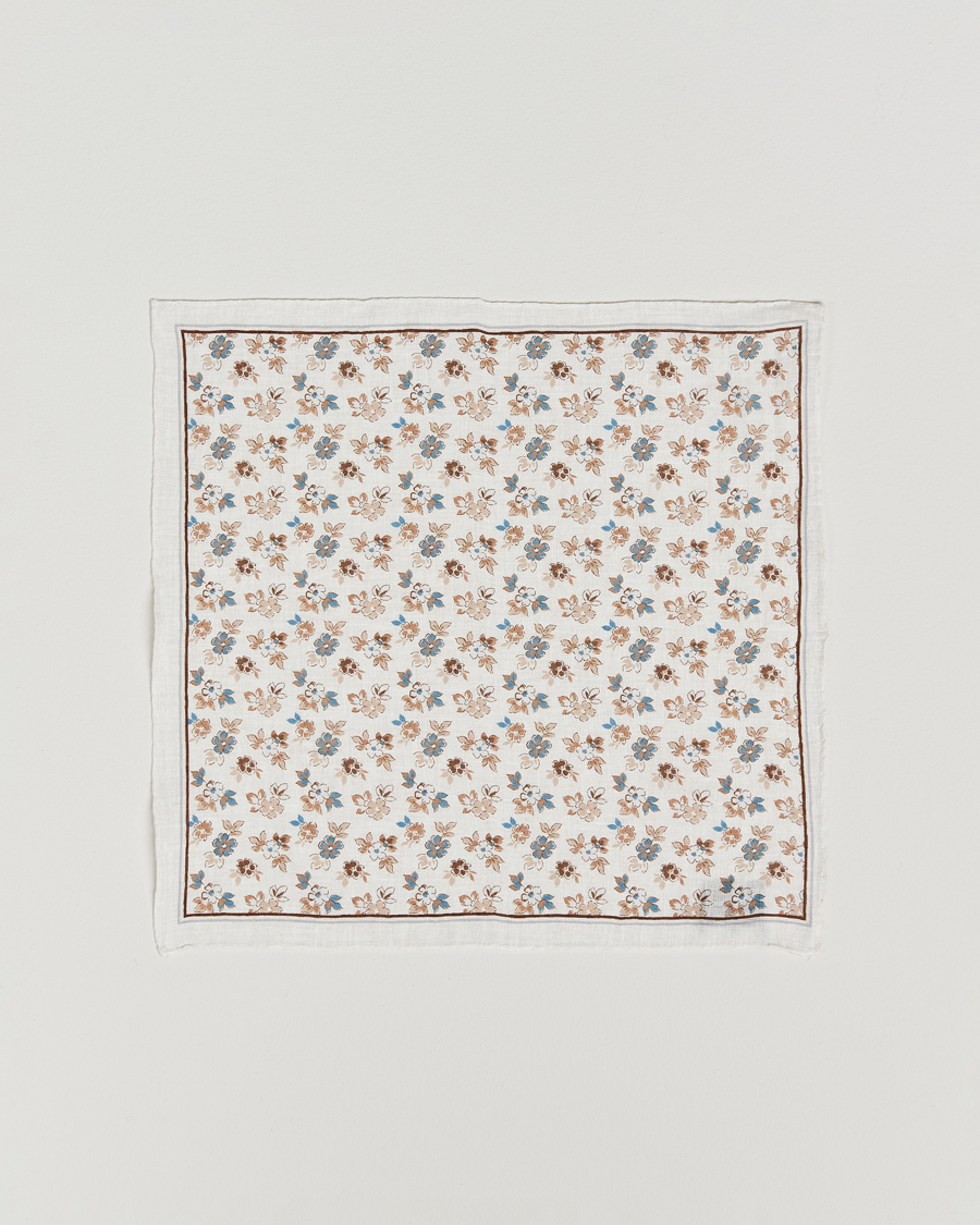 Herren | Einstecktücher | Amanda Christensen | Linen Printed Flower Pocket Square Cream