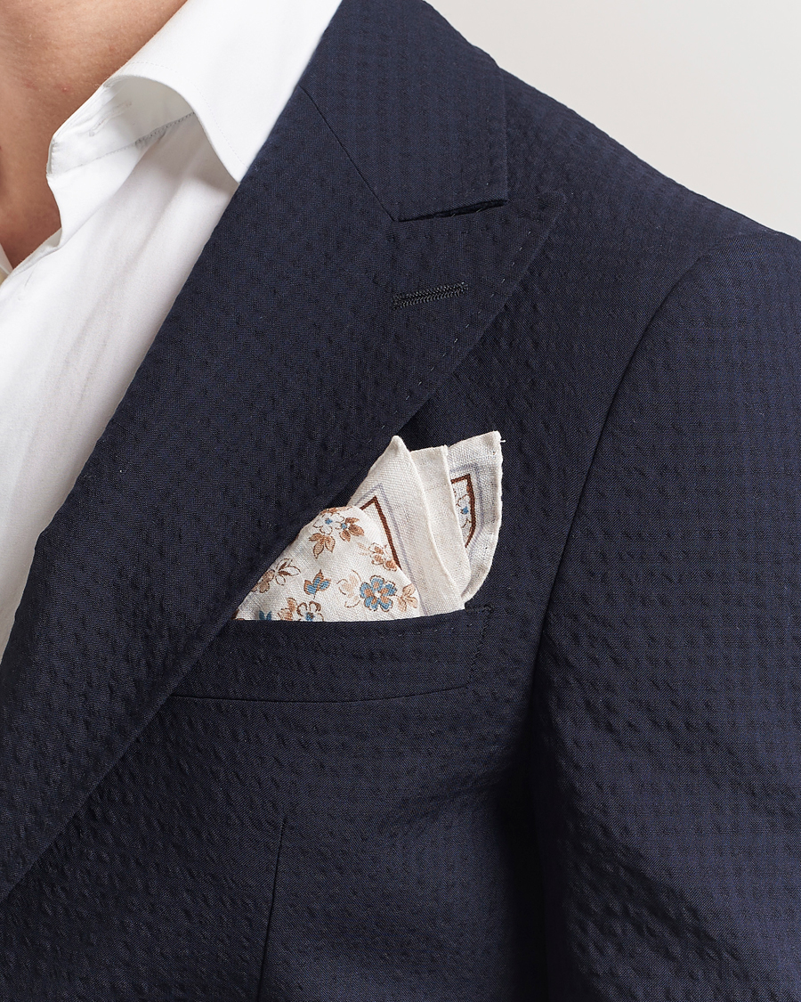Herren | Einstecktücher | Amanda Christensen | Linen Printed Flower Pocket Square Cream