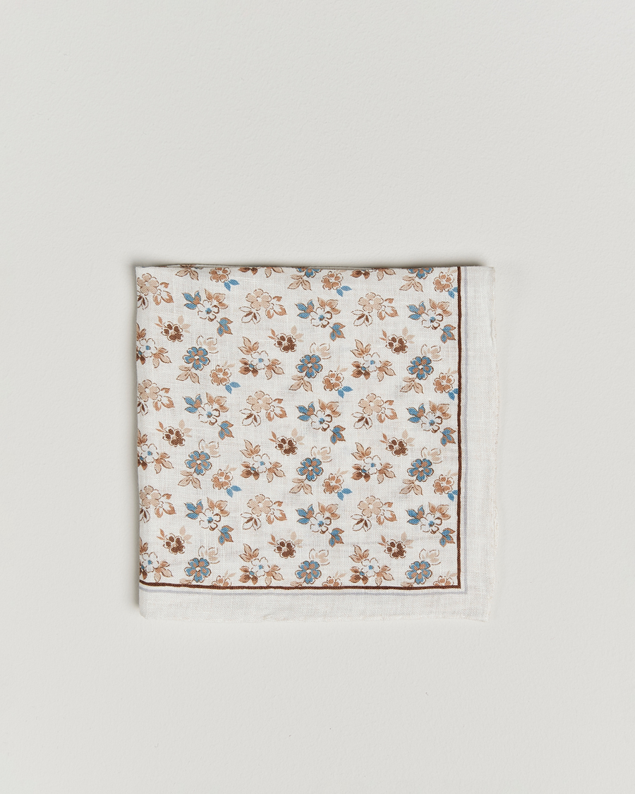 Herren | Einstecktücher | Amanda Christensen | Linen Printed Flower Pocket Square Cream