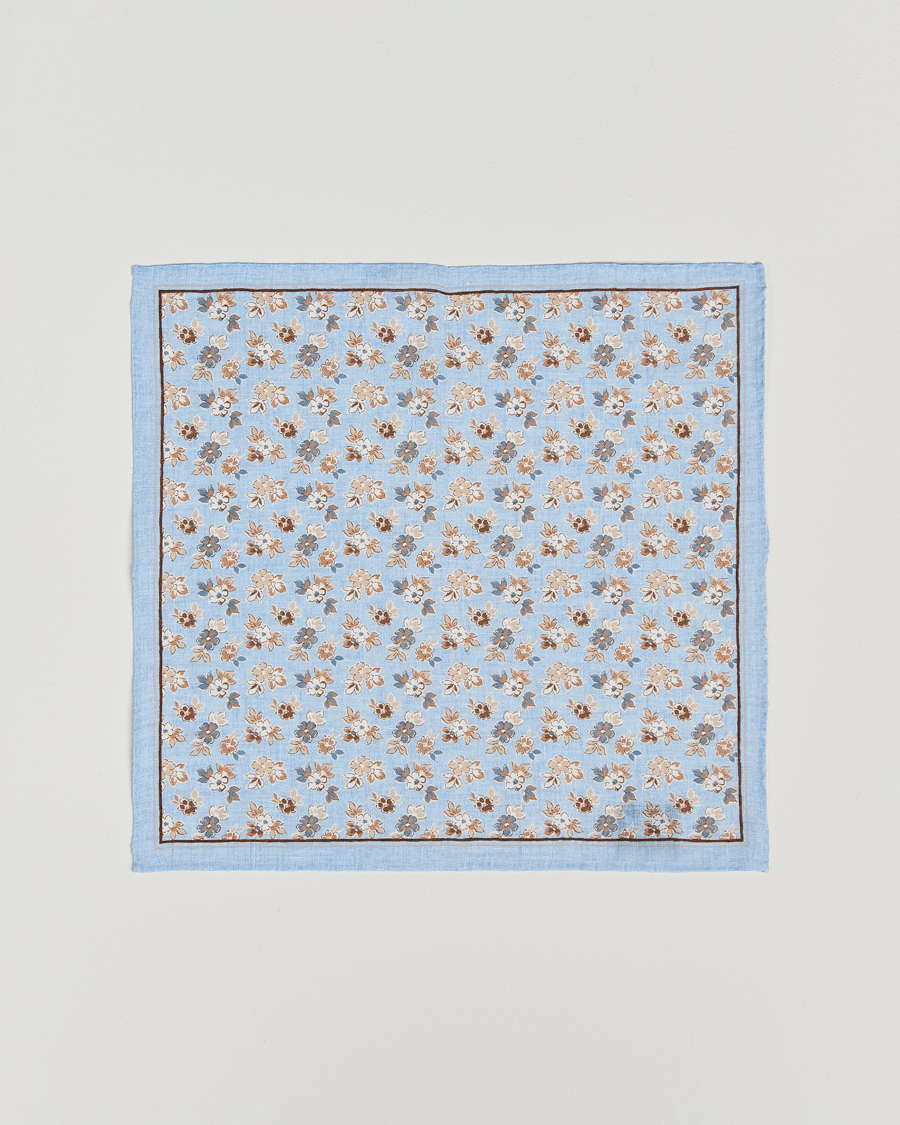 Herren | Einstecktücher | Amanda Christensen | Linen Printed Flower Pocket Square Sky Blue