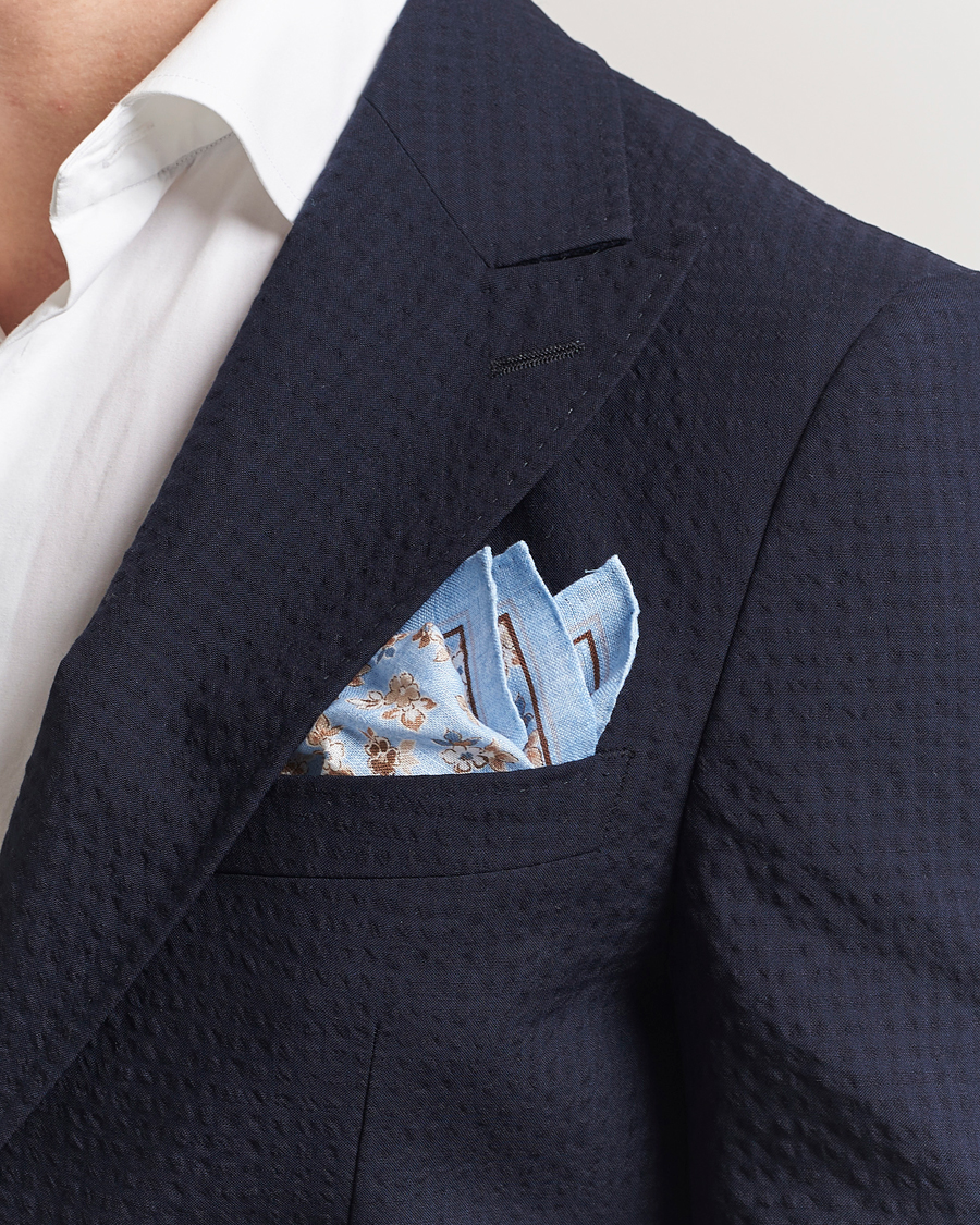 Herren | Einstecktücher | Amanda Christensen | Linen Printed Flower Pocket Square Sky Blue