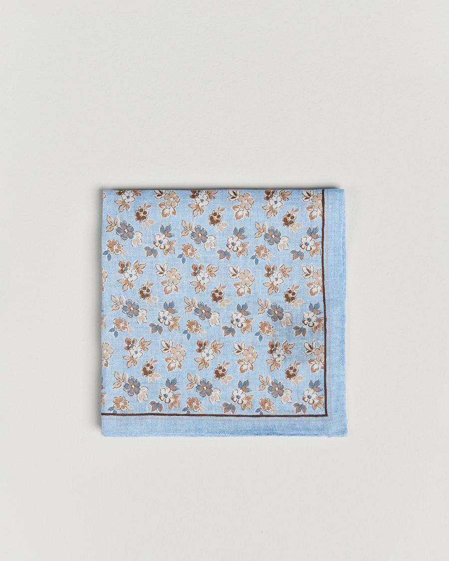 Herren | Einstecktücher | Amanda Christensen | Linen Printed Flower Pocket Square Sky Blue