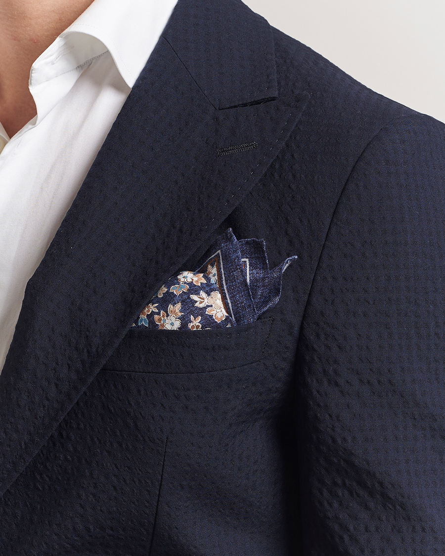 Herren | Einstecktücher | Amanda Christensen | Linen Printed Flower Pocket Square Navy