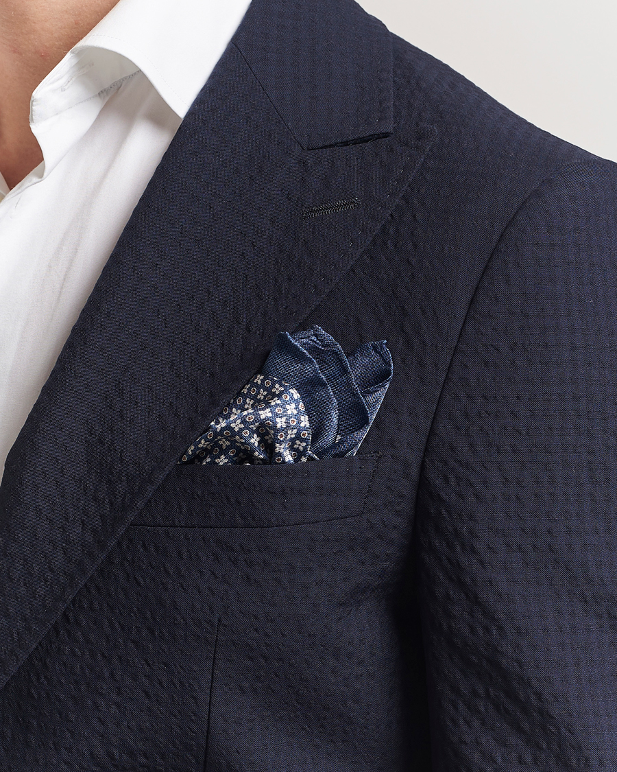 Herren | Einstecktücher | Amanda Christensen | Silk Twill Printed Flower Pocket Square Navy