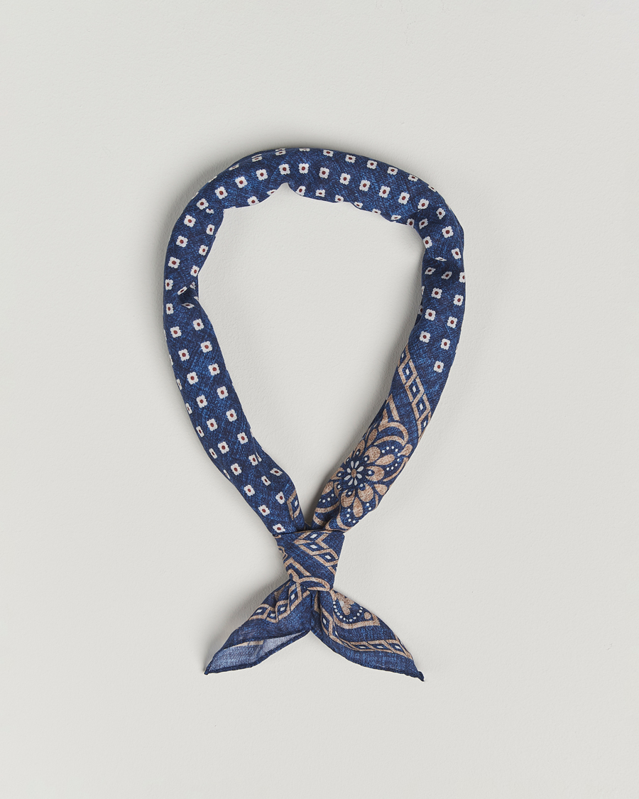Herren | Tücher | Amanda Christensen | Cotton Voilé Printed Flower Bandana Navy