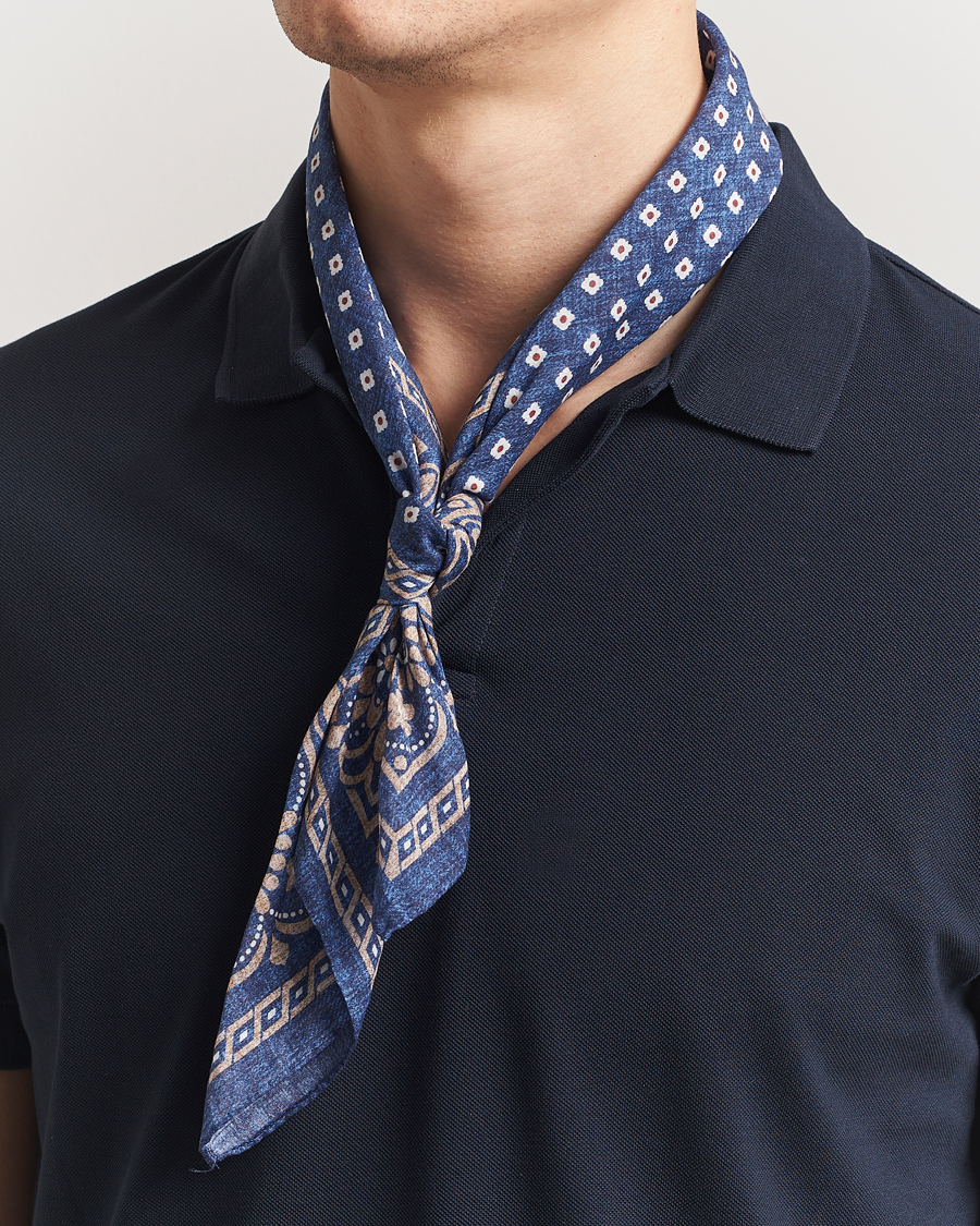 Herren | Tücher | Amanda Christensen | Cotton Voilé Printed Flower Bandana Navy