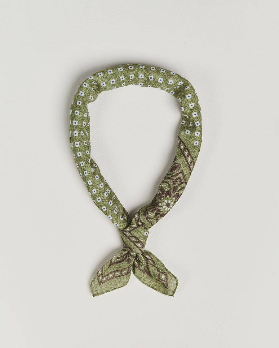 Herren | Tücher | Amanda Christensen | Cotton Voilé Printed Flower Bandana Green