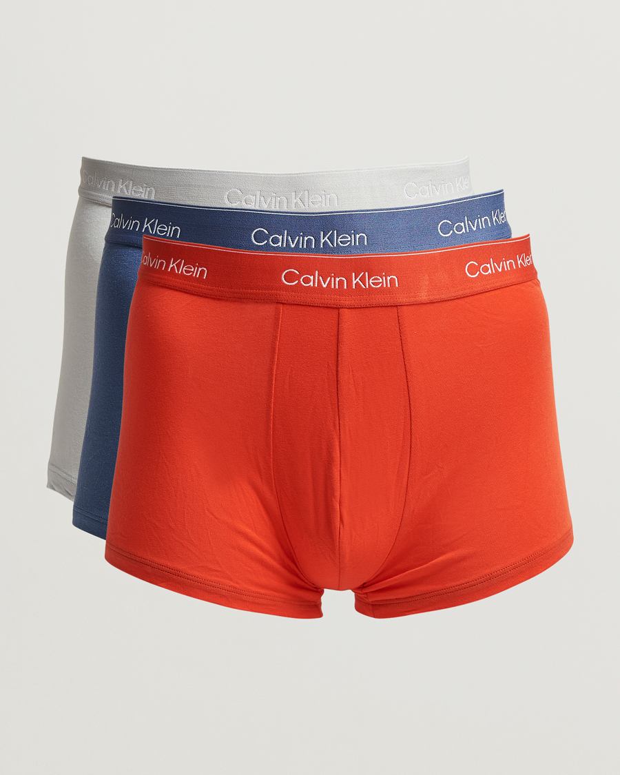 Herren | Unterwäsche | Calvin Klein | 3-Pack Icon Cotton Stretch Low Rise Trunk Blue/Grey/Red