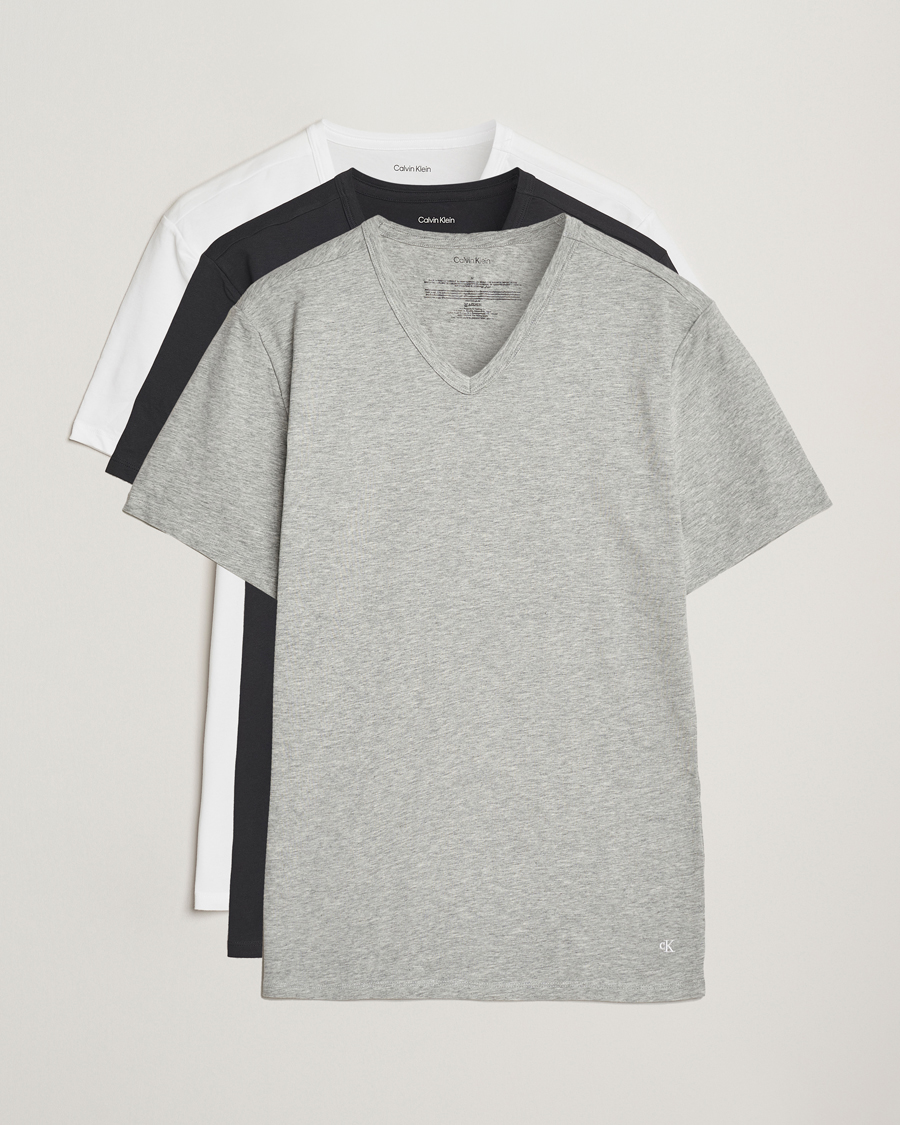 Herren | T-Shirts | Calvin Klein | 3-Pack Cotton Stretch V-Neck T-Shirt White/Black/Grey