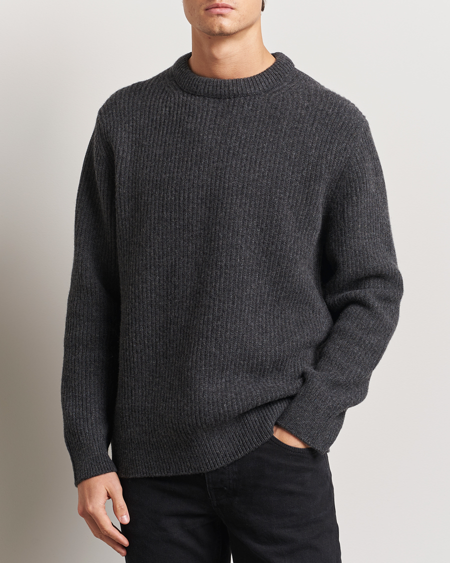 Herren | Pullover | Nudie Jeans | August Wool Rib Knitted Sweater Antracite Melange