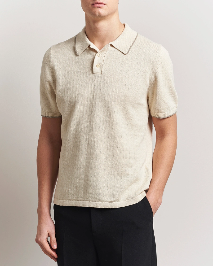 Herren | Poloshirts | Filippa K | Linen Cotton Knitted Polo Cream White