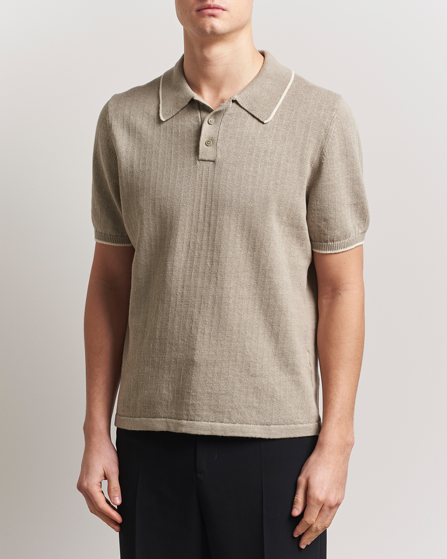 Herren | Poloshirts | Filippa K | Linen Cotton Knitted Polo Moss Grey