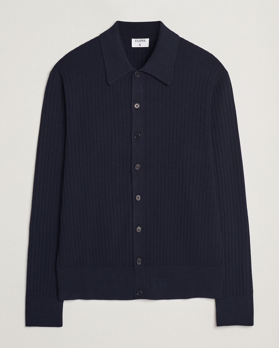 Herren | Pullover | Filippa K | Cotton Merino Ribbed Knitted Cardigan Navy