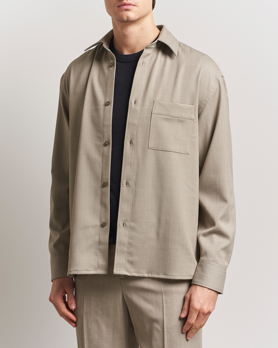Herren | Hemden | Filippa K | Boxy Wool Twill Shirt Sage Melange