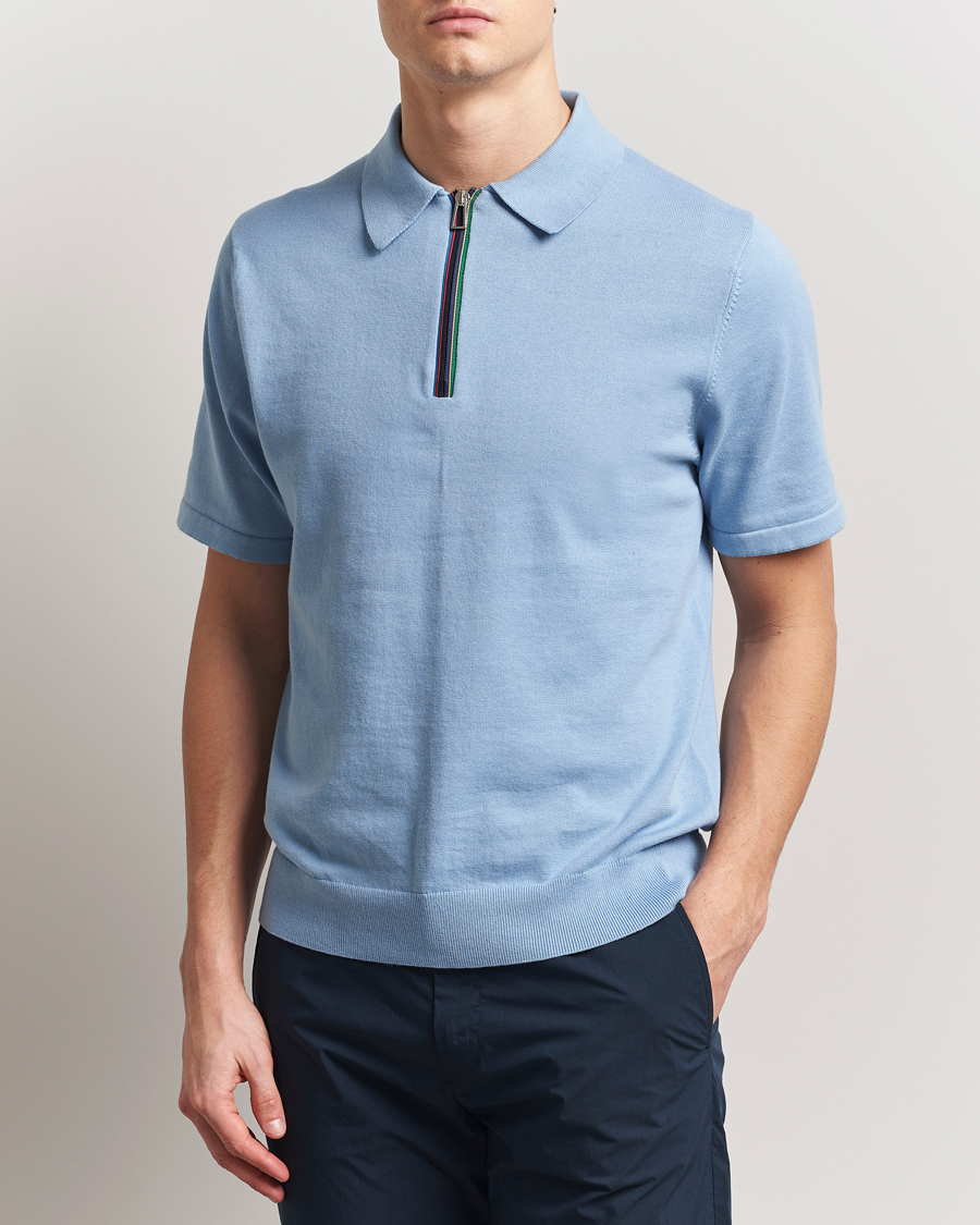 Herren | Poloshirts | PS Paul Smith | Cotton Knitted Half Zip Polo Light Blue