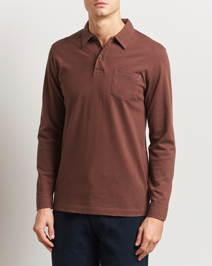 Herren | Poloshirts | Sunspel | Long Sleeve Riviera Polo Shirt Cocoa Brown