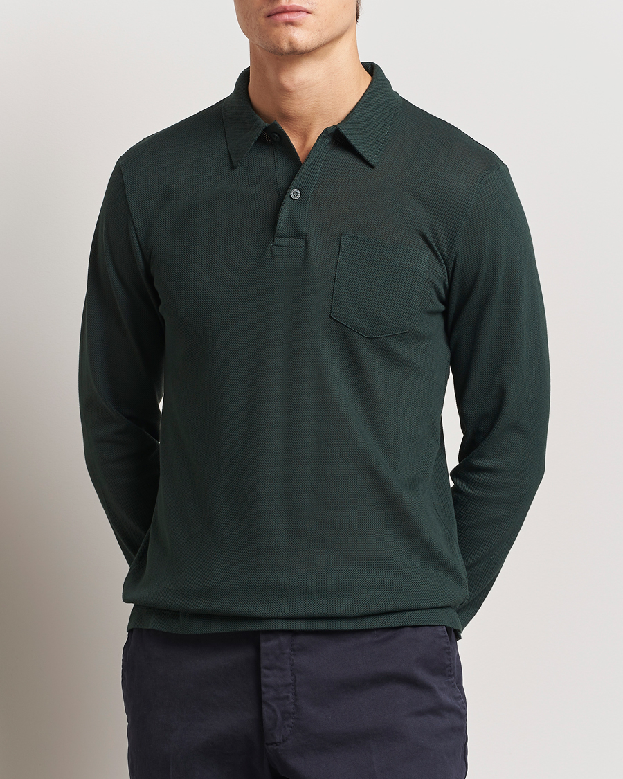 Herren | Pullover | Sunspel | Long Sleeve Riviera Polo Shirt Holly Green