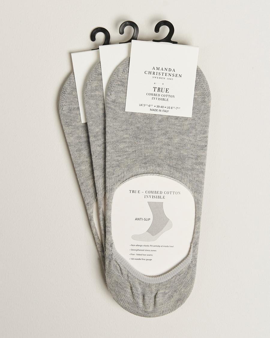 Herren | Unterwäsche | Amanda Christensen | 3-Pack True Cotton Invisible Socks Light Grey Melange