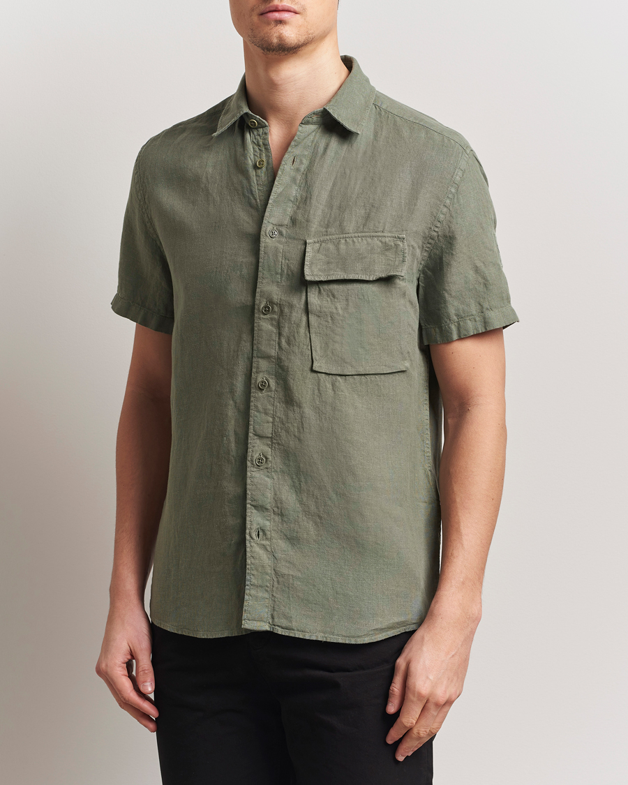 Herren | Hemden | Belstaff | Scale Short Sleeve Linen Shirt Surplus Green