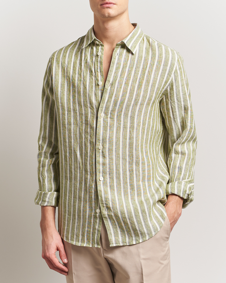 Herren | Hemden | NN07 | Enzo Striped Linen Shirt Green Multi